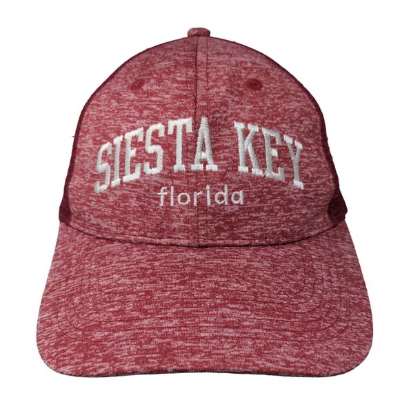 Siesta Key Florida Snapback Mesh Back Trucker Hat Red One Size 6 Panel - Picture 1 of 8